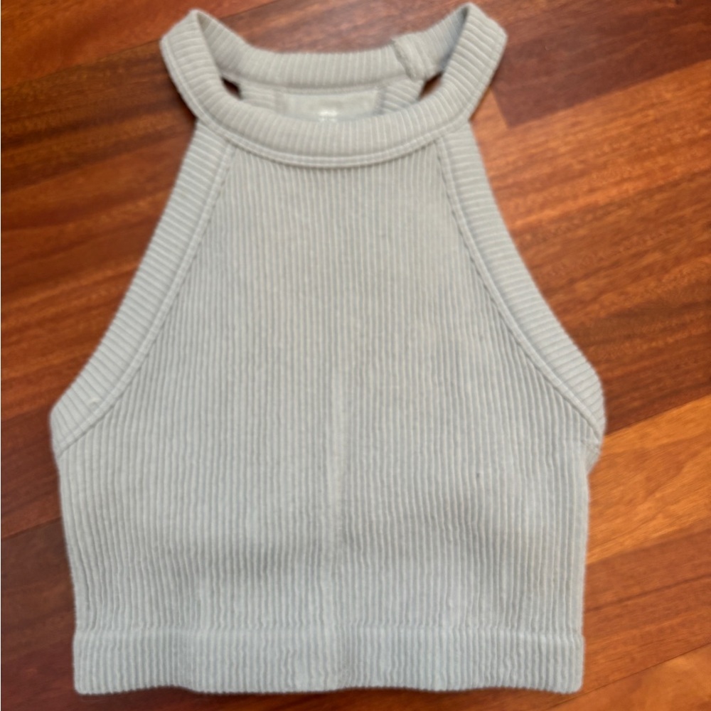Aerie Ribbed Knit Halter Crop Top - Light Gray
